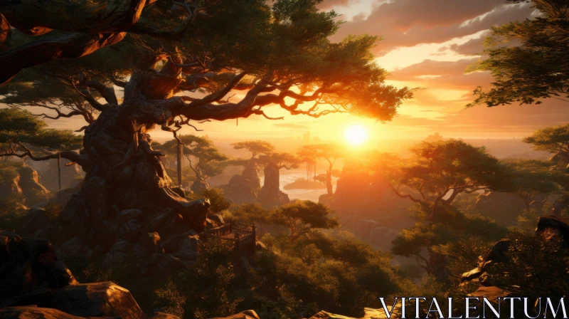 Enchanting Forest Sunset Scene in Cryengine Style AI Image