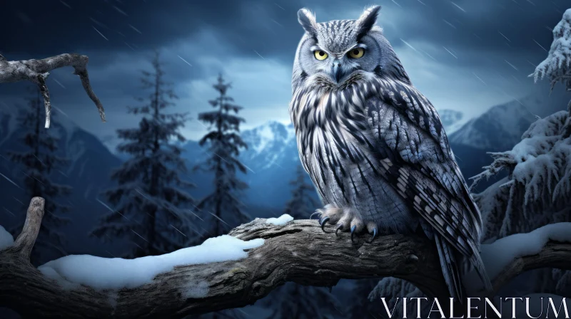 Fantasy-Inspired Snowy Owl Scene in Mountainous Landscape AI Image