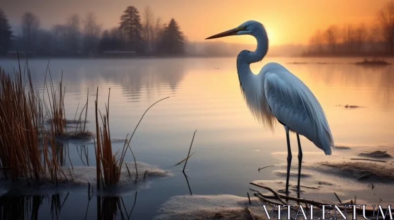 AI ART White Heron at Sunset: A Timeless Artistry
