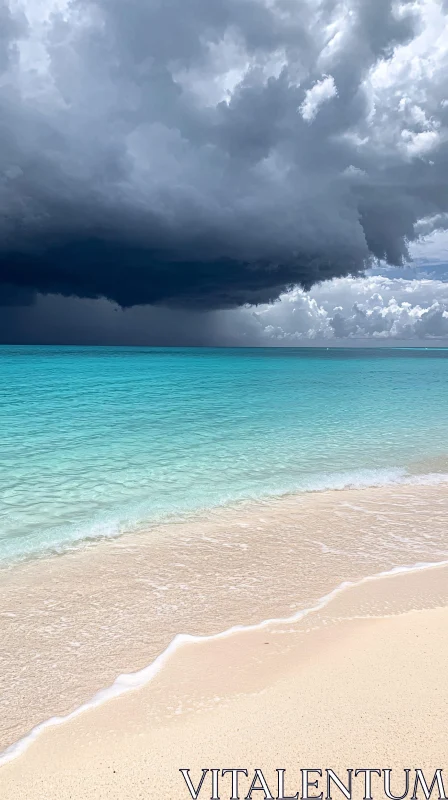 AI ART Tropical Beach Scene with Approaching Storm