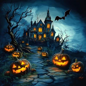 Spooky Haunted House on Halloween Night