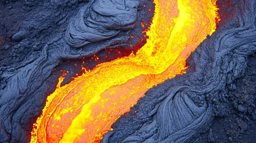 Glowing Lava Stream from a Volcano