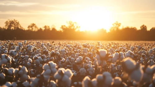 Golden Sunset Over Cotton Field