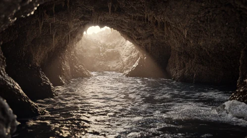 Serene Light in a Rocky Cave