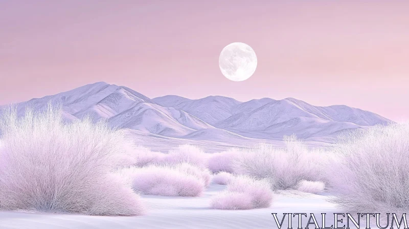 Twilight Mountain Snow Scene with Moonlight AI Image