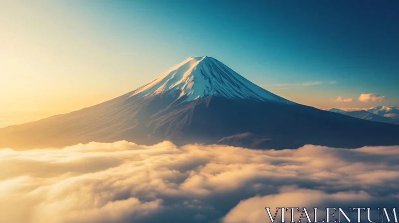 Golden Sunrise Over Snow-Capped Mountain And Clouds AI Image