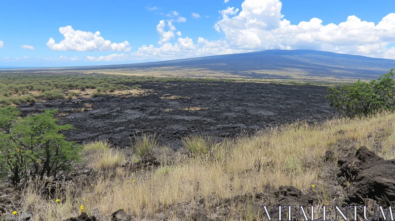 AI ART Volcanic Lava Field and Mountain