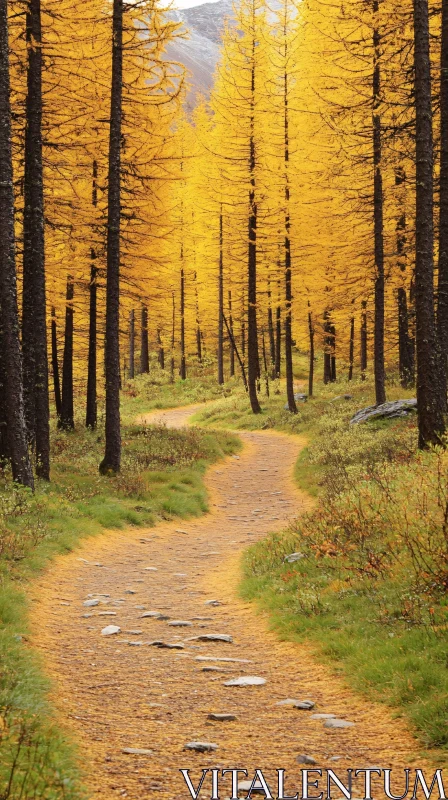 Serene Autumn Trail through a Yellow Forest AI Image