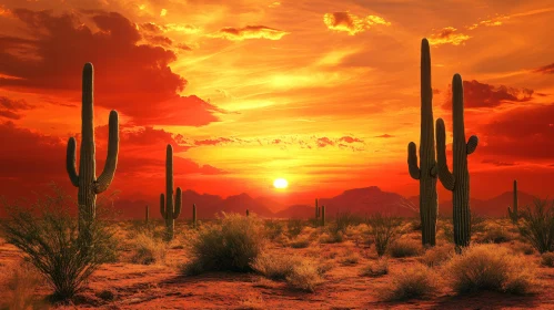 Fiery Desert Sunset Landscape