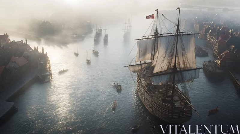 Historic Sailing Ship in Mist AI Image