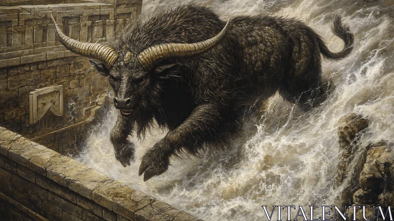 Epic Minotaur in Torrential Waters AI Image