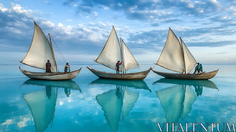 Peaceful Scene of Sailboats and Their Clear Reflections AI Image