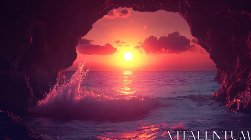 Serene Sunset from a Cave Viewpoint AI Image