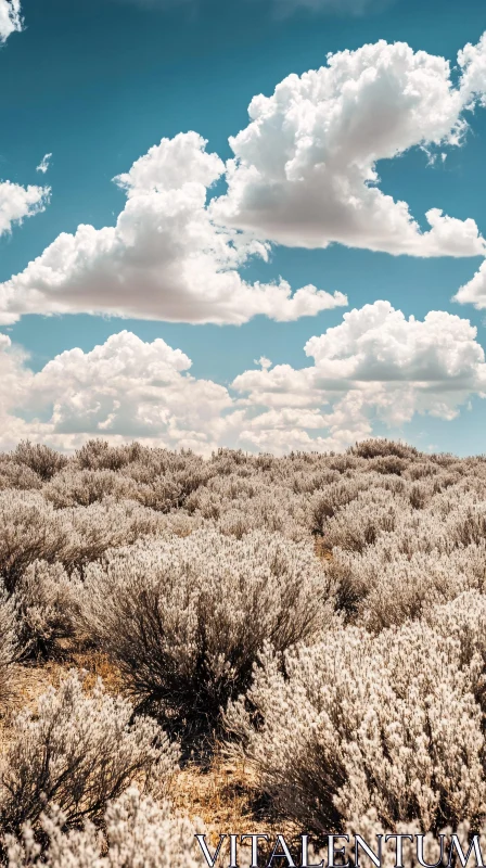 AI ART Field of Dry Shrubs with Majestic Clouds