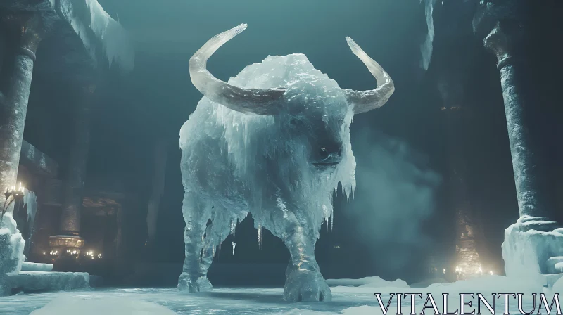 Frozen Bull in an Ancient Ice Cave AI Image