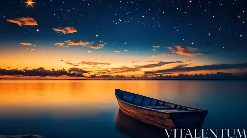 Boat at Twilight on a Starry Lake AI Image