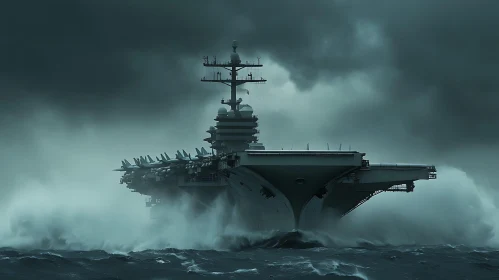 Navy Aircraft Carrier in Rough Ocean Conditions