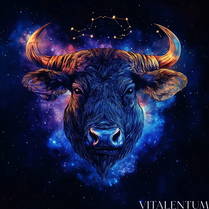 Ethereal Cosmic Bull with Celestial Constellation AI Image