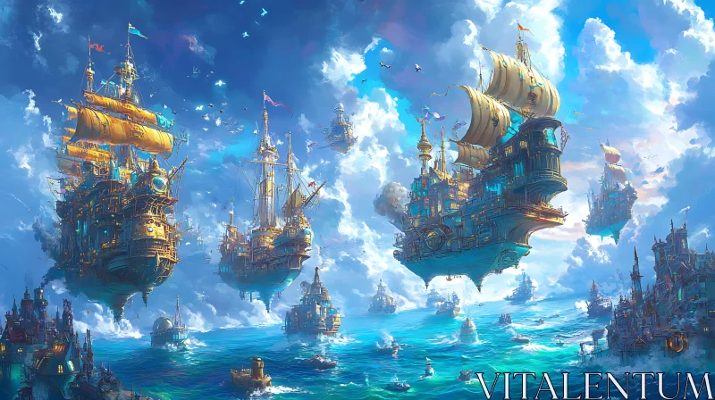 Fantasy Ships Sailing the Skies AI Image