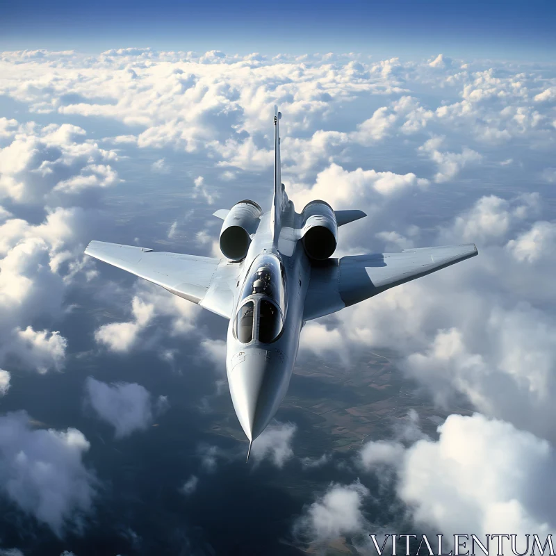 Aerial View of a Fighter Jet Amidst Clouds AI Image