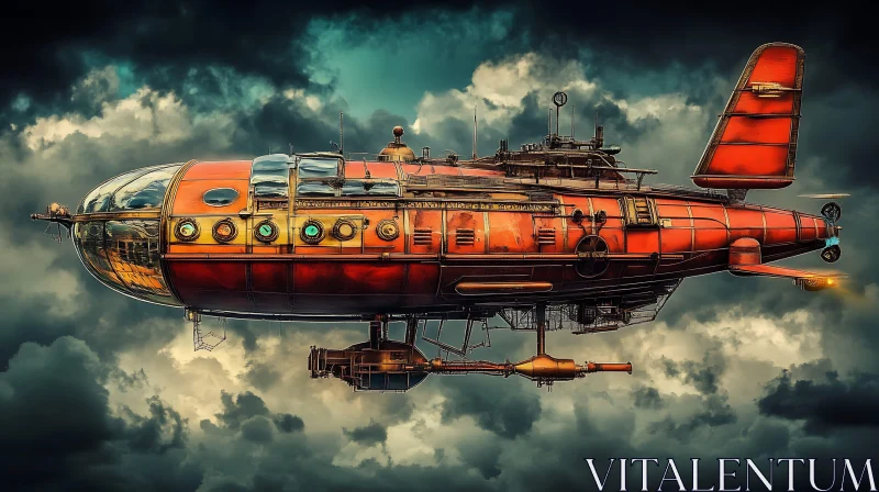 AI ART Steampunk Airship Flying Amidst Clouds