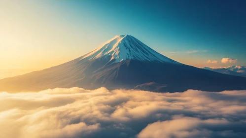 Golden Sunrise Over Snow-Capped Mountain And Clouds