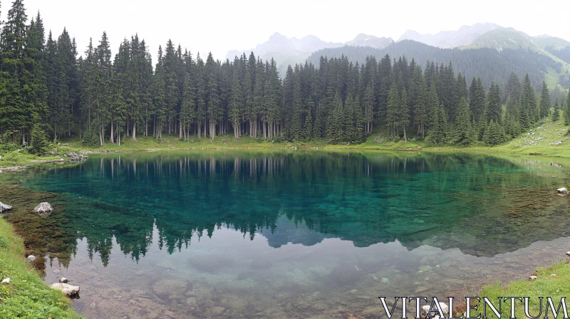 AI ART Tranquil Mirror-Like Alpine Lake and Forest