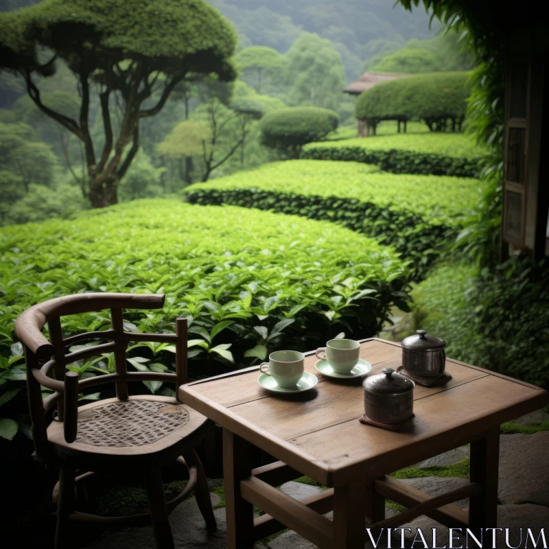 Dreamy Tea Garden Landscape in Rural China AI Image