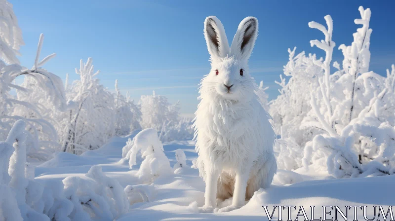 White Rabbit in Snowy Forest: A Symbolic Ode to Nature AI Image
