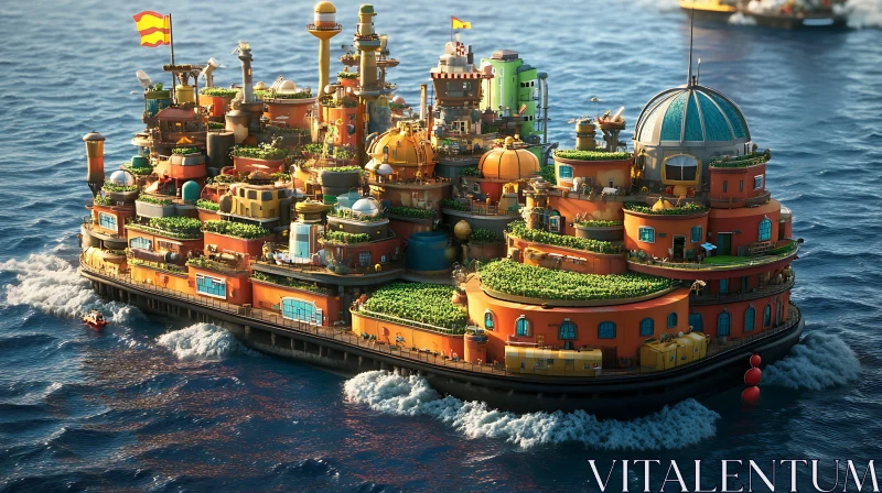 Vivid Miniature Floating City Architecture AI Image