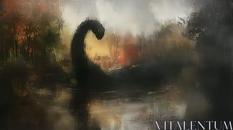 Serpent in Misty Forest Lake AI Image