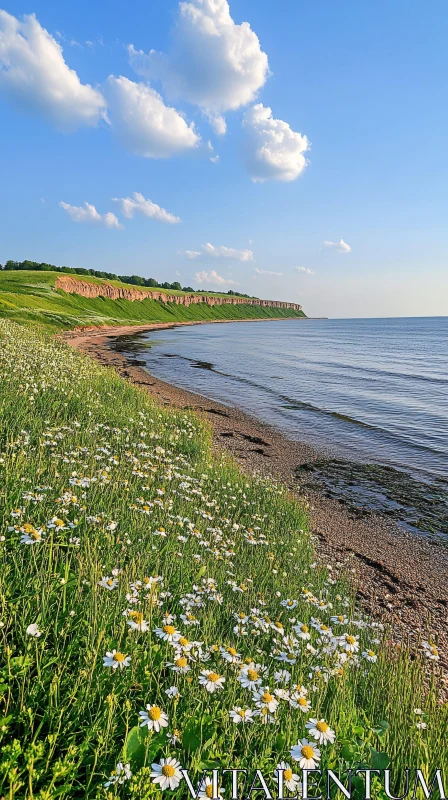 AI ART Coastal Landscape with Flowers and Cliffs