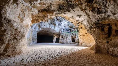 Intricate Rock Formations Illuminated Inside a Cave