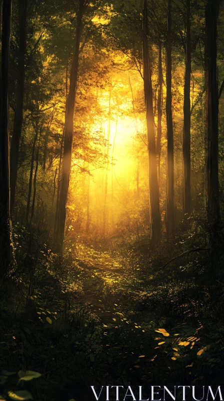 AI ART Golden Sunlight in Serene Forest