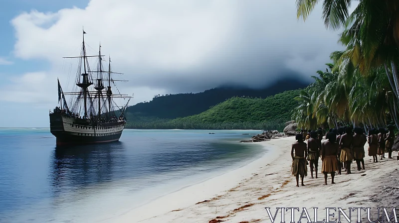 Historic Ship Near Tropical Coastline AI Image