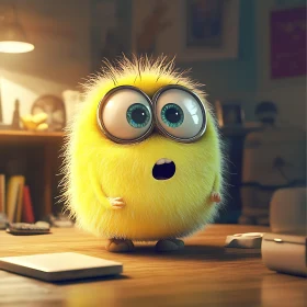 Cute Surprised Cartoon Character on Desk