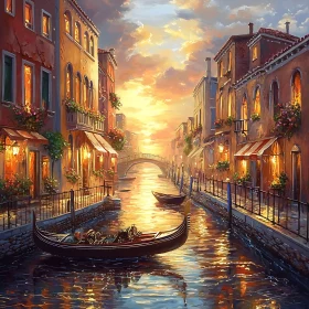 Venetian Sunset: Tranquil Canals and Gondolas