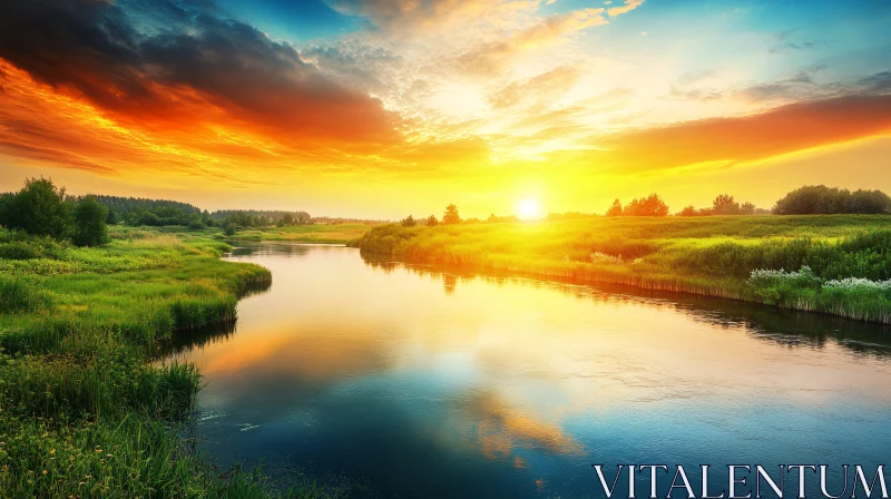 AI ART Serene River at Sunset