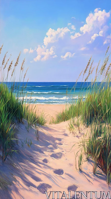 AI ART Beach Landscape with Sand Dunes and Ocean Waves