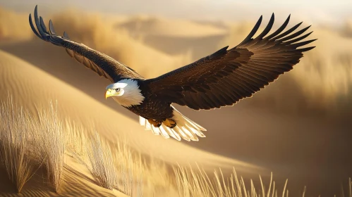 Eagle in Flight Above Desert Sands