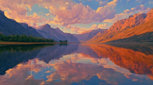 Mountainous Sunset Reflections over a Tranquil Lake