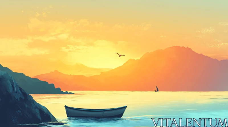 Peaceful Sunset Over the Water AI Image