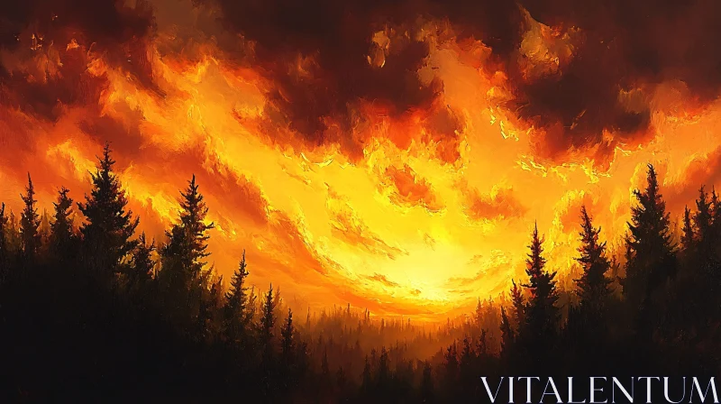 AI ART Fiery Sunset Over Forest