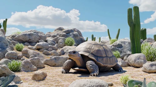 Desert Tortoise Amid Rocky Terrain