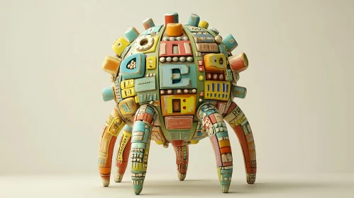 Intricate Robot-Inspired Sculpture with Geometric Shapes