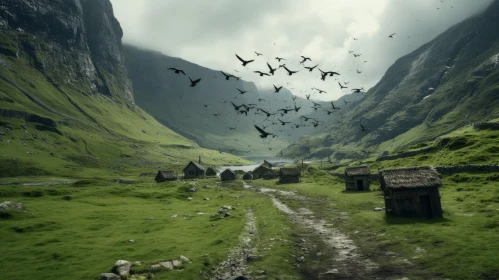 Mountain Scenery with Houses and Birds: An Emotional Landscape