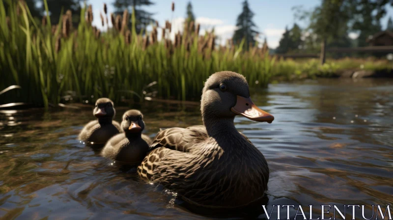 Peaceful Ducks in a Water Setting Rendered in Unreal Engine AI Image