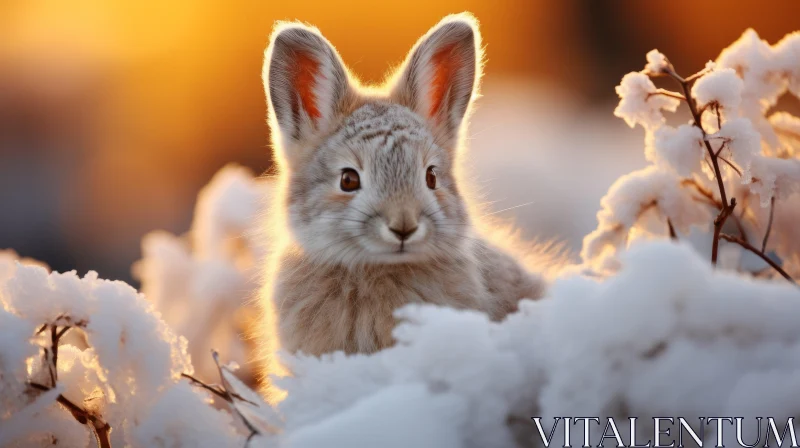 Snowy Sunset with Rabbit - A Captivating Nature Scene AI Image