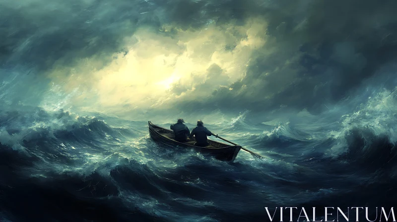 Battling the Waves in a Rowboat AI Image