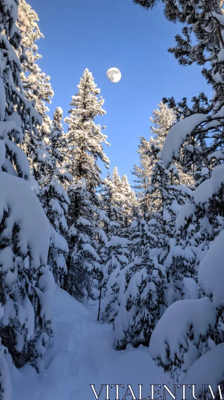 Winter Wonderland in Full Moonlight AI Image